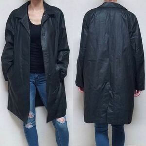 VINTAGE Y2K J. Crew Black Flannel Lined Waxed Cotton Raincoat Medium